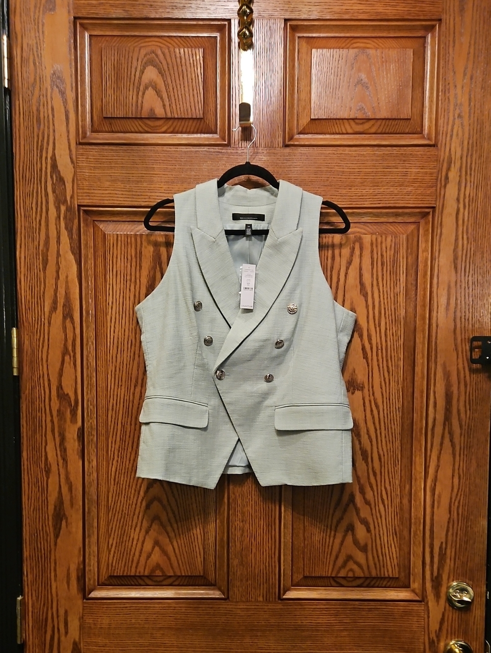 Mint Green Textured Double-Breasted Vest